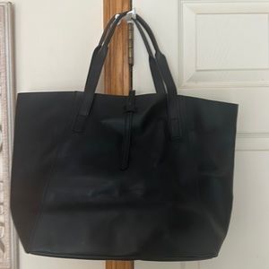 Saks Fifth Avenue Black Faux Leather Large Tote Handbag